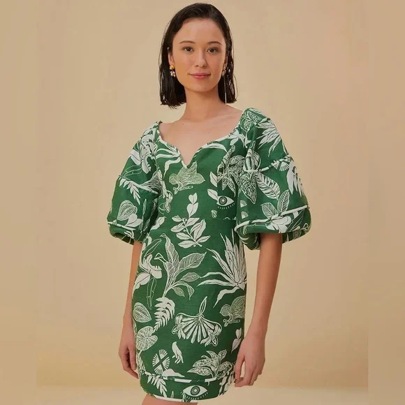 🆕 Farm Rio Forest Soul Linen Mini Dress - Picture 1 of 11